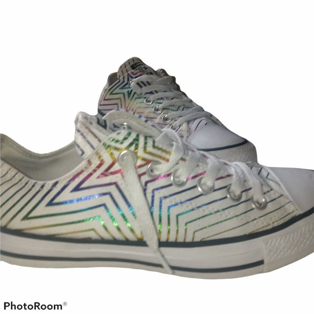 Converse Chuck Taylor All Star 70s Hi Sneakers in White/Iridescent gold stripes - Picture 4 of 5